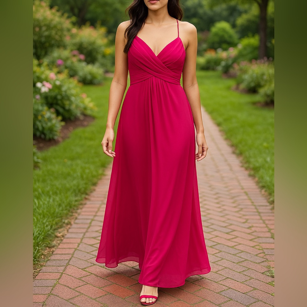 JIM HJELM Occasions Pink Chiffon Draped Maxi Gown Size 14 Back Zipper Dress